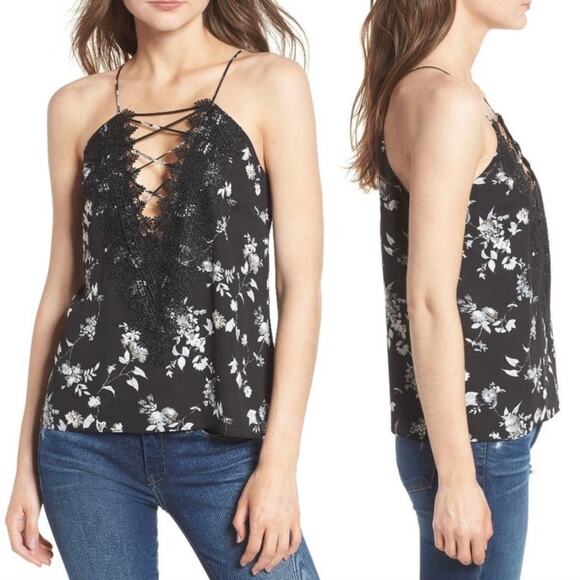 NEW Wayf Posie Strappy Camisole Black Ivory Floral Lace Strappy Cutout Tank Top - Picture 5 of 10
